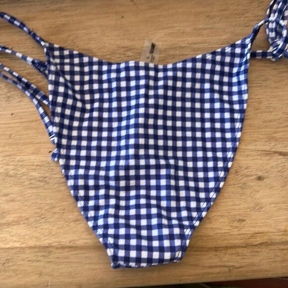 New Seamoly blue and white gingham checkered high cut swimsuit bottom bathing su - Picture 4 of 4